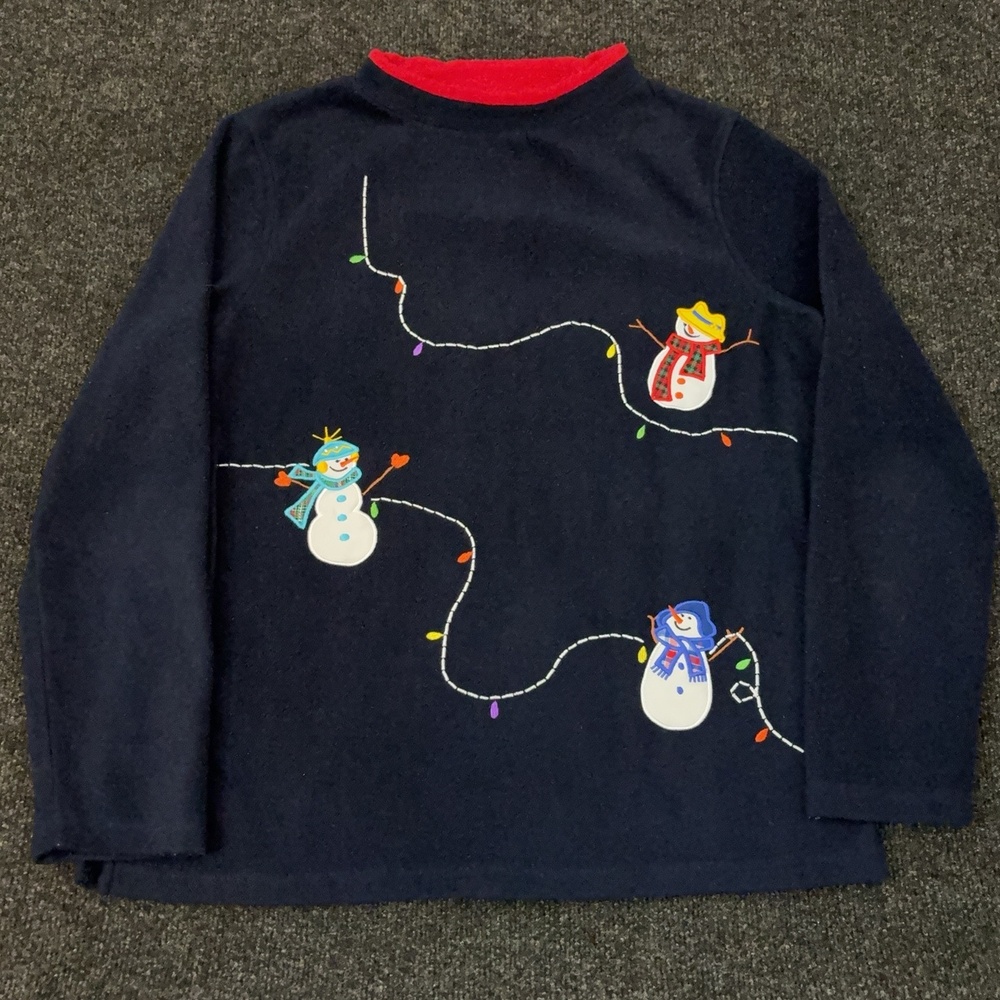 Speculation Sweater Womens L Blue Fleece Snowman Christmas Mock Neck Pullover